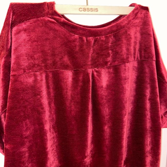 Oversized Velvet Midi T-shirt Dress | Burgundy - Picture 6 of 6